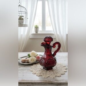 Vintage Avon Cape Cod Ruby Red Glass Mini Pitcher | 1970s